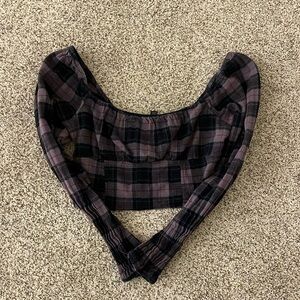 Purple plaid long sleeve cropped shirt
